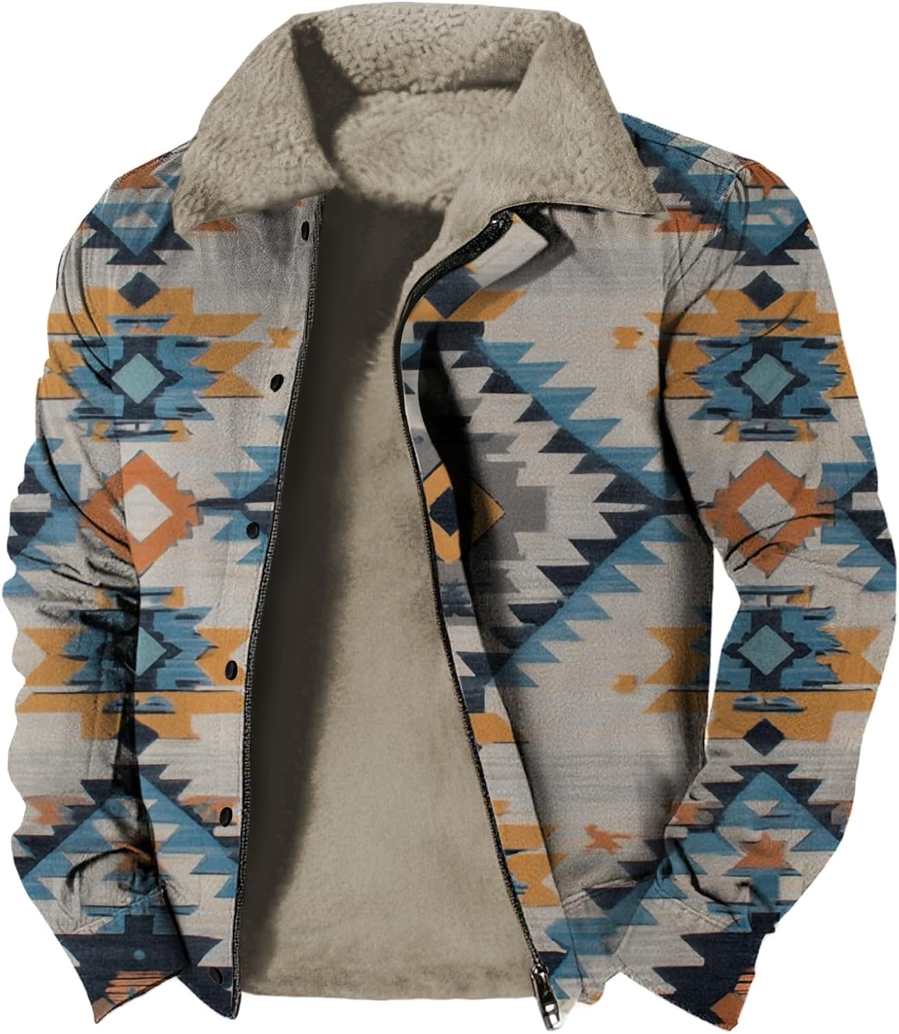 domirica Western Jackets For Men 2025 Casual Long Sleeve Sherpa Fleece Vintage Ethnic Print Fashion Cowboy Warm Zip Up Coats