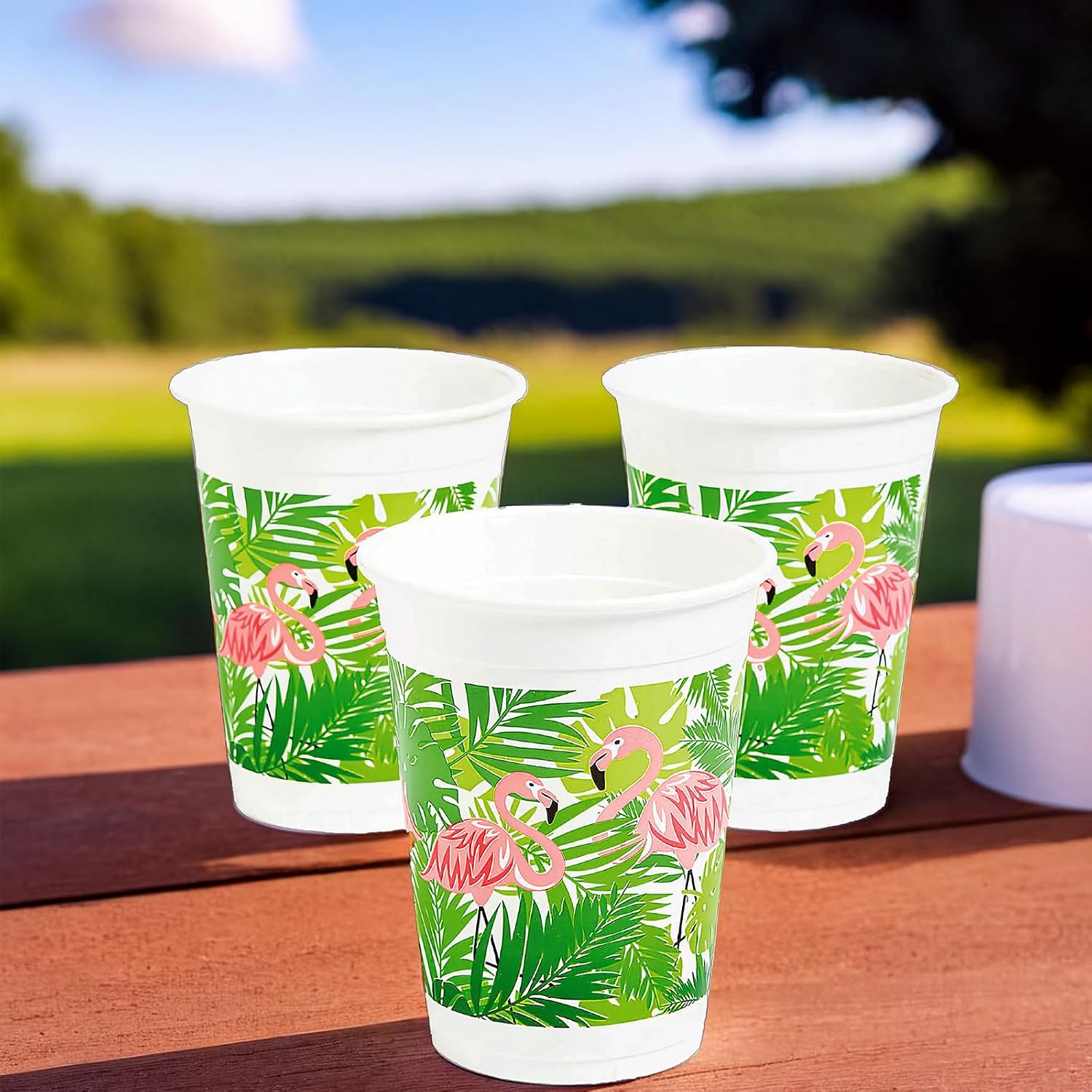 Tropical Flamingo Disposable Plastic Cups - Bulk set of 50, Each Holds 16 oz - Luau and Tiki Party Supplies