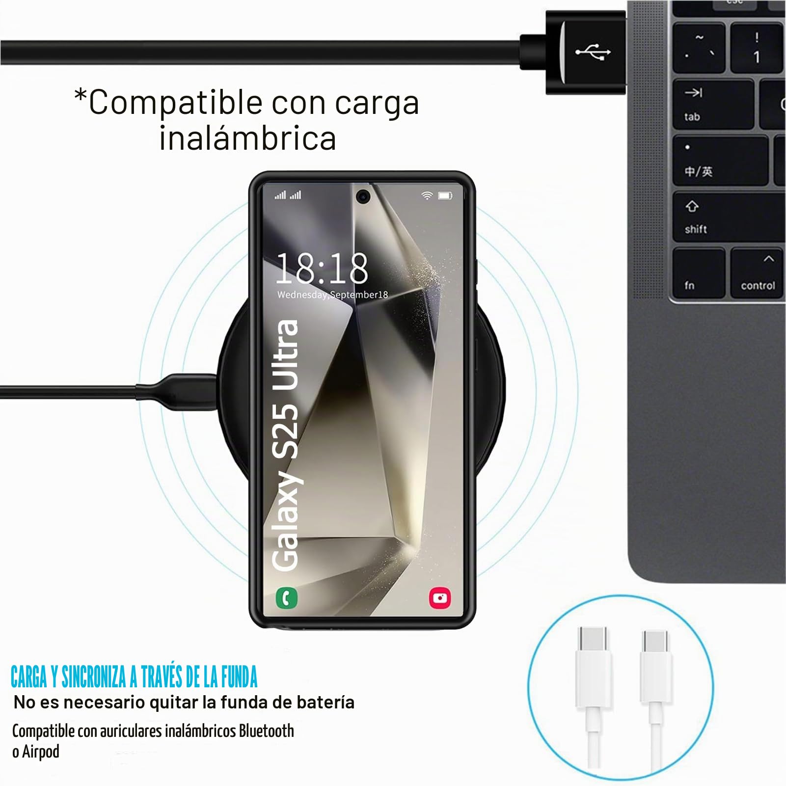 Carcasa de batería para Samsung Galaxy S25 Ultra, 10000 mAh magnética compatible con carga inalámbrica, funda protectora para cargador de batería de emergencia extendida, color negro
