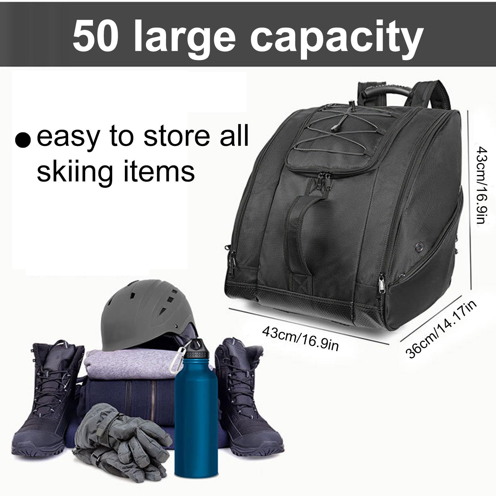 Snowboard Rucksack - Reiserucksack für Skiausrüstung | 50L Skischuh Reiserucksack für Skihelme, Brillen, Handschuhe, Ski, Snowboard und Zubehör
