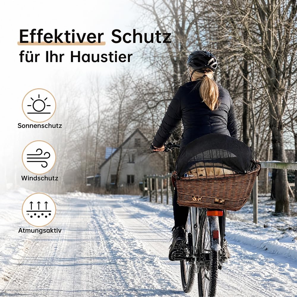 Fahrradkorb Abdeckung Hund, Sonnensegel für Hundefahrradkorb, Fahrradkorb Hund Zubehör mit Atmungsaktiv, Sonnenschützend, Bequem, Leicht & Platzsparend（38 * 60CM）