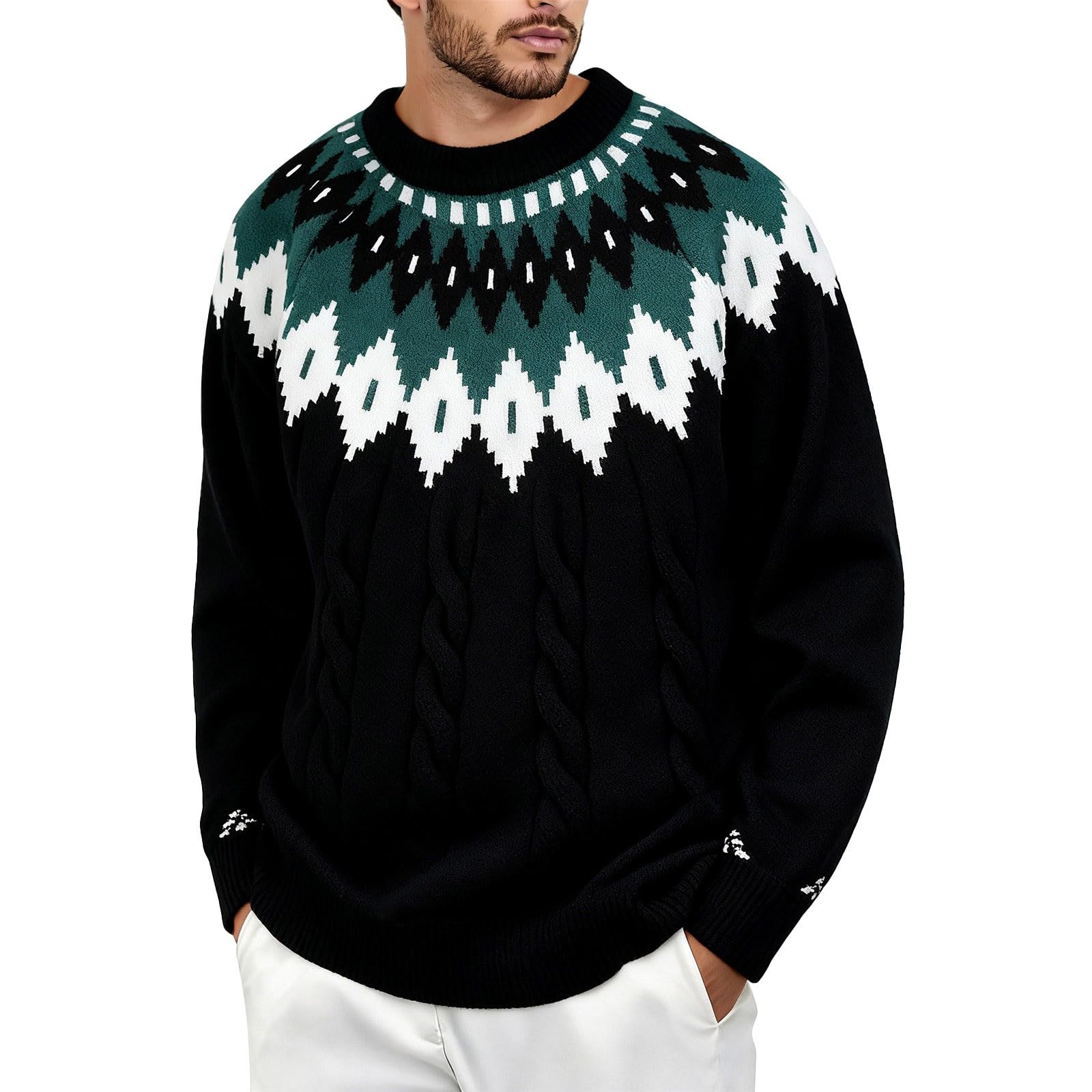 Maglione Natalizio Unisex-Felpa Natalizia Uomo-Maglione Girocollo Casual Invernale alla Moda, Modello Largo, Strato di Base