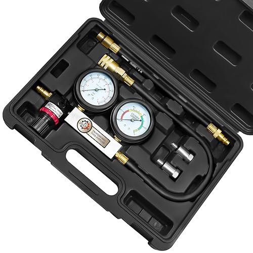 JIFETOR Kit de probador de fugas de cilindro, medidor de presión dual profesional, detector de fugas de compresión del motor, juego de prueba de