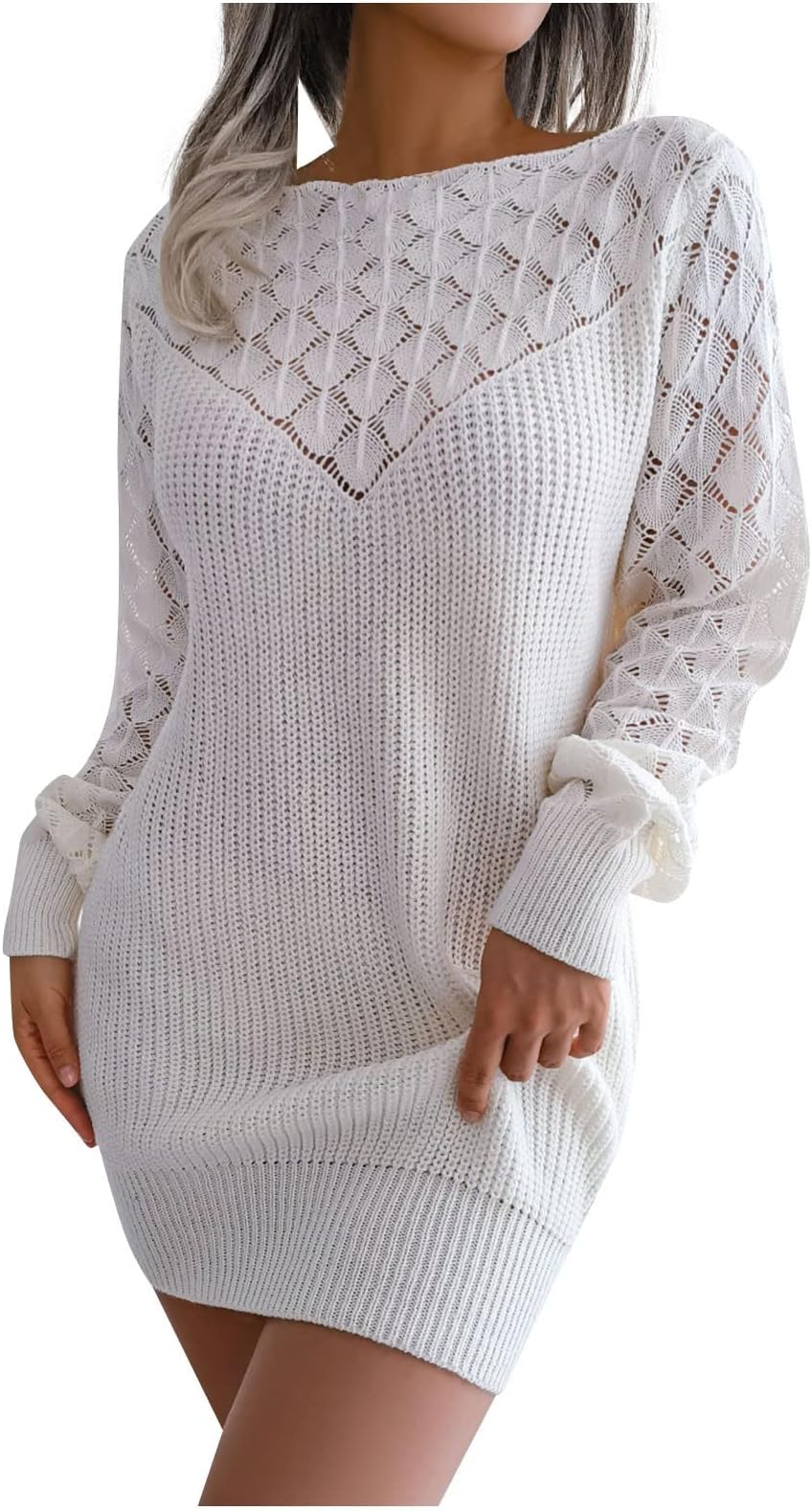 ONGJWU Women's Maxi Dress Autumn and Winter Fashion Hollow Long-Sleeved Pullover Sweater Dress Plus Size, S-L