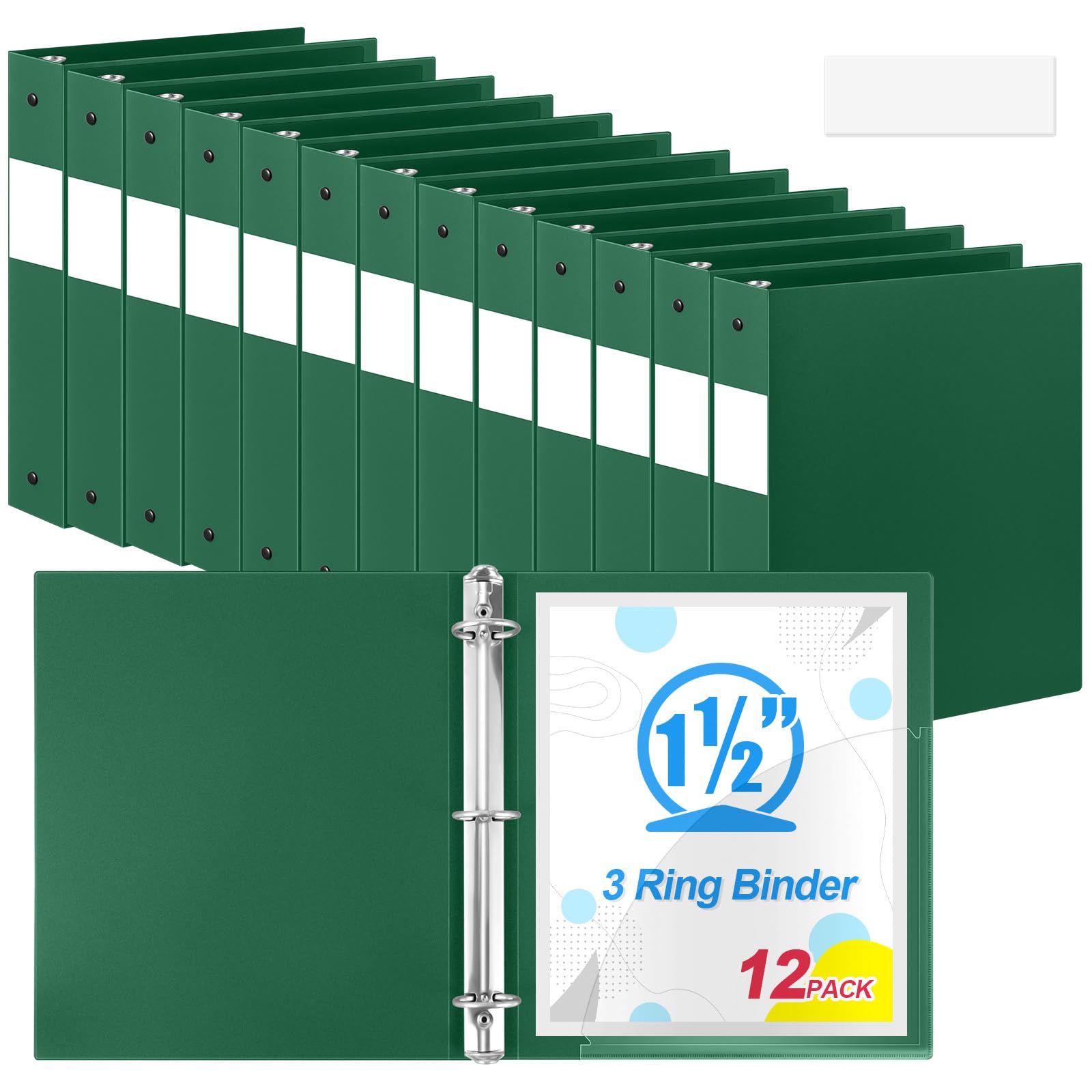 Photo 1 of Henoyso 12 Pack 1.5 Inch 3 Ring Plastic Binders with Pockets, Dark Green