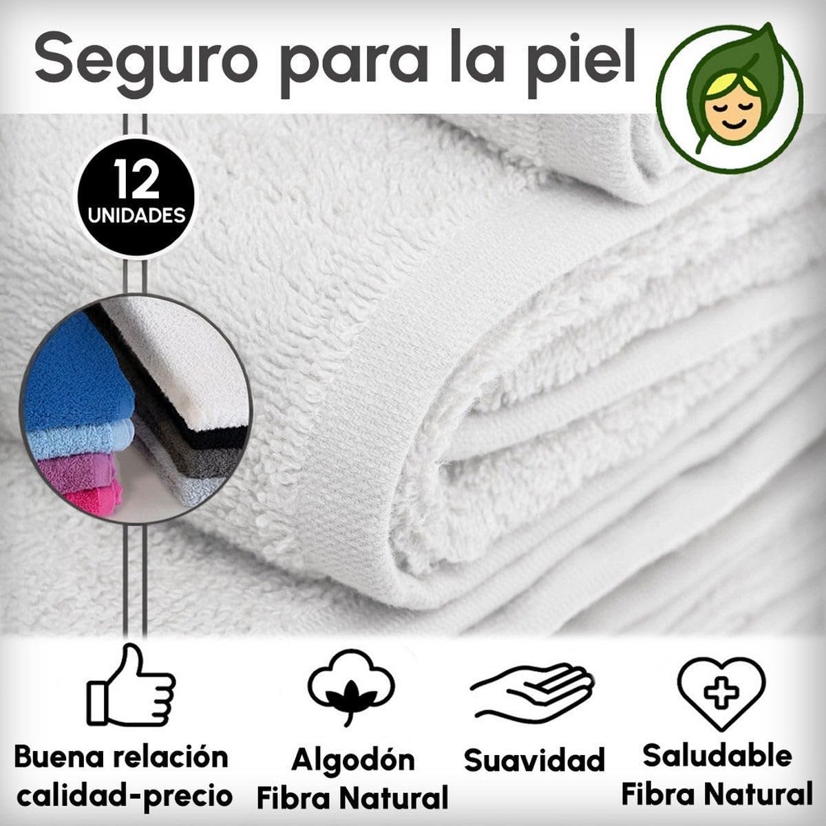 Juego de 12 Toallas de Mano Blanco Roto 100% algodón Rizo 100x50 cm | Tejido suave de gran gramaje con alta absorción. Aptas para lavadora, de uso diario.