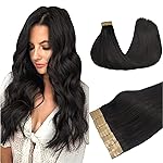 DOORES Tape in Hair Extensions, Natural Black 26 Inch 60g 20pcs, Hair Extensions Tape in Hair Extensions Human Hair Long Straight Hair Remy Hair Extensions Skin Weft