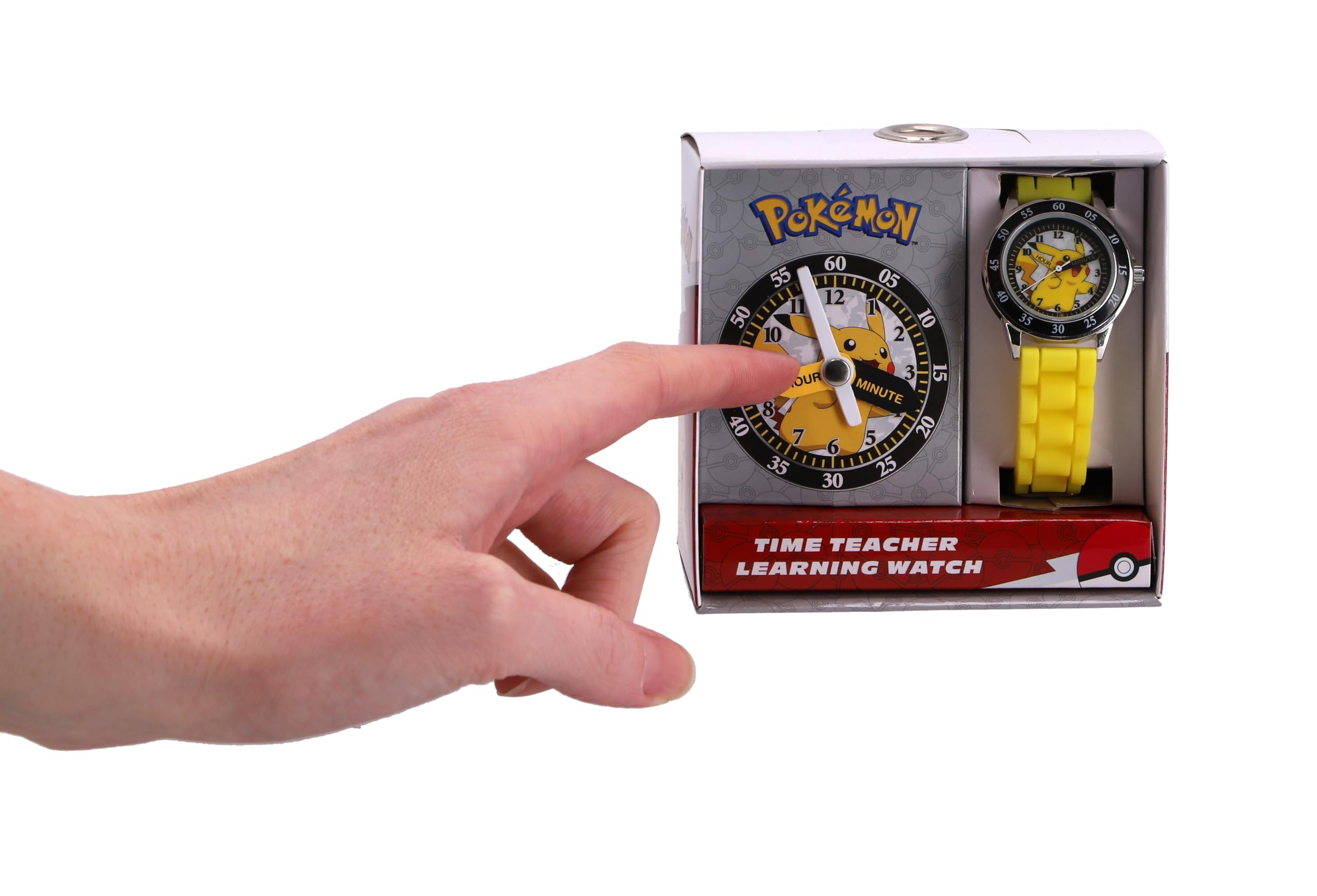 Accutime Analoge Kinderuhr im Pokemon Design, Zeitlernuhr mit beschrifteten Zeigern, verstellbares leichtes Acryl-Armband, Gelb