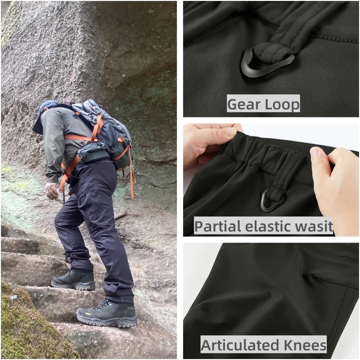 Men's Waterproof Hunting Hiking Pants Stretchy Tactical Cargo Pants, Every Season Outdoor Pants with 4 Zip Secured Pockets