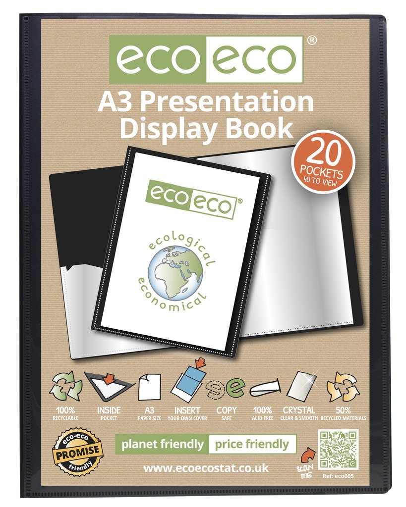 eco-eco 4 x A3 50% Recycled 20 Pocket Black Folder Presentation Display Book