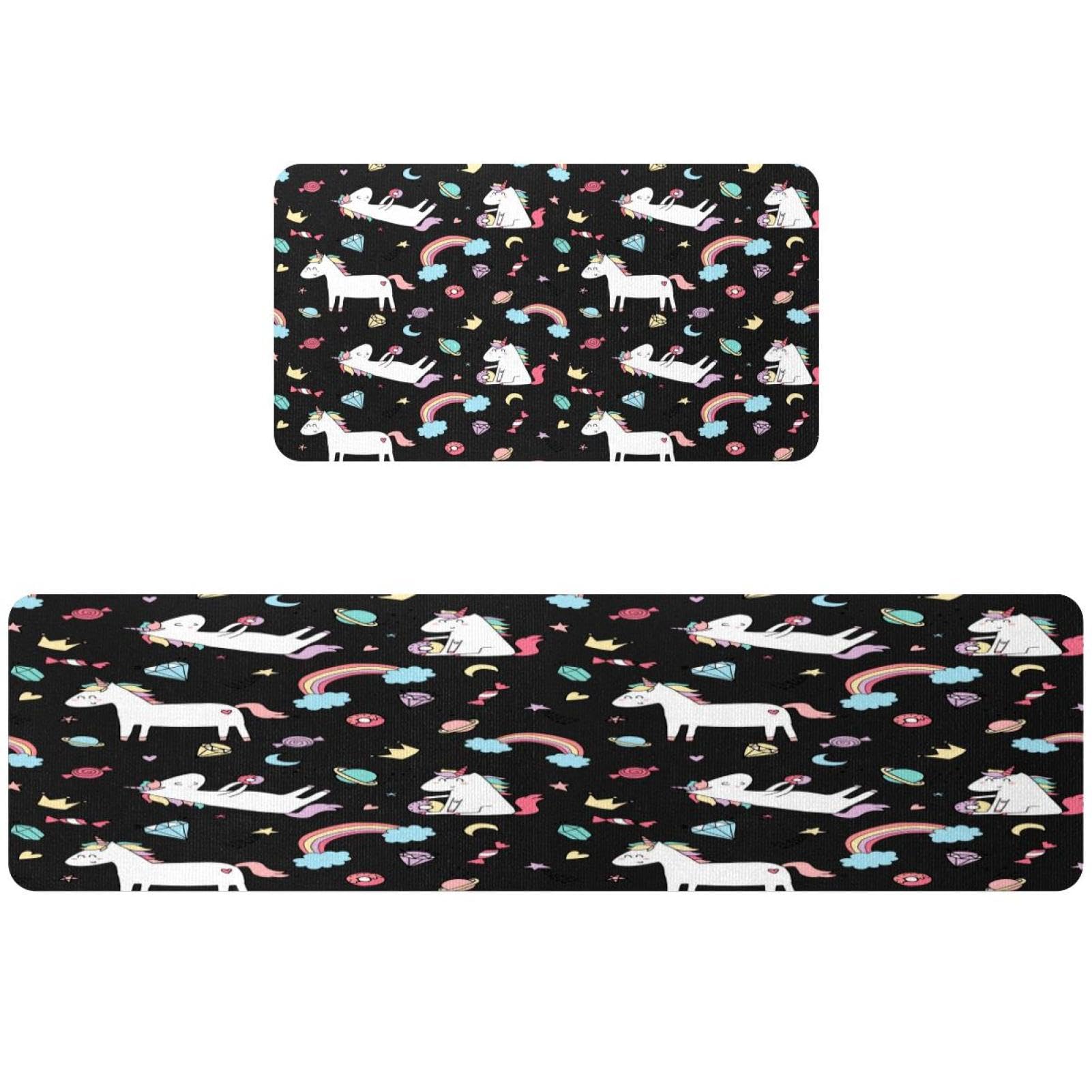 Lot de 2 tapis de cuisine licorne arc-en-ciel antidérapants pour couloir et buanderie
