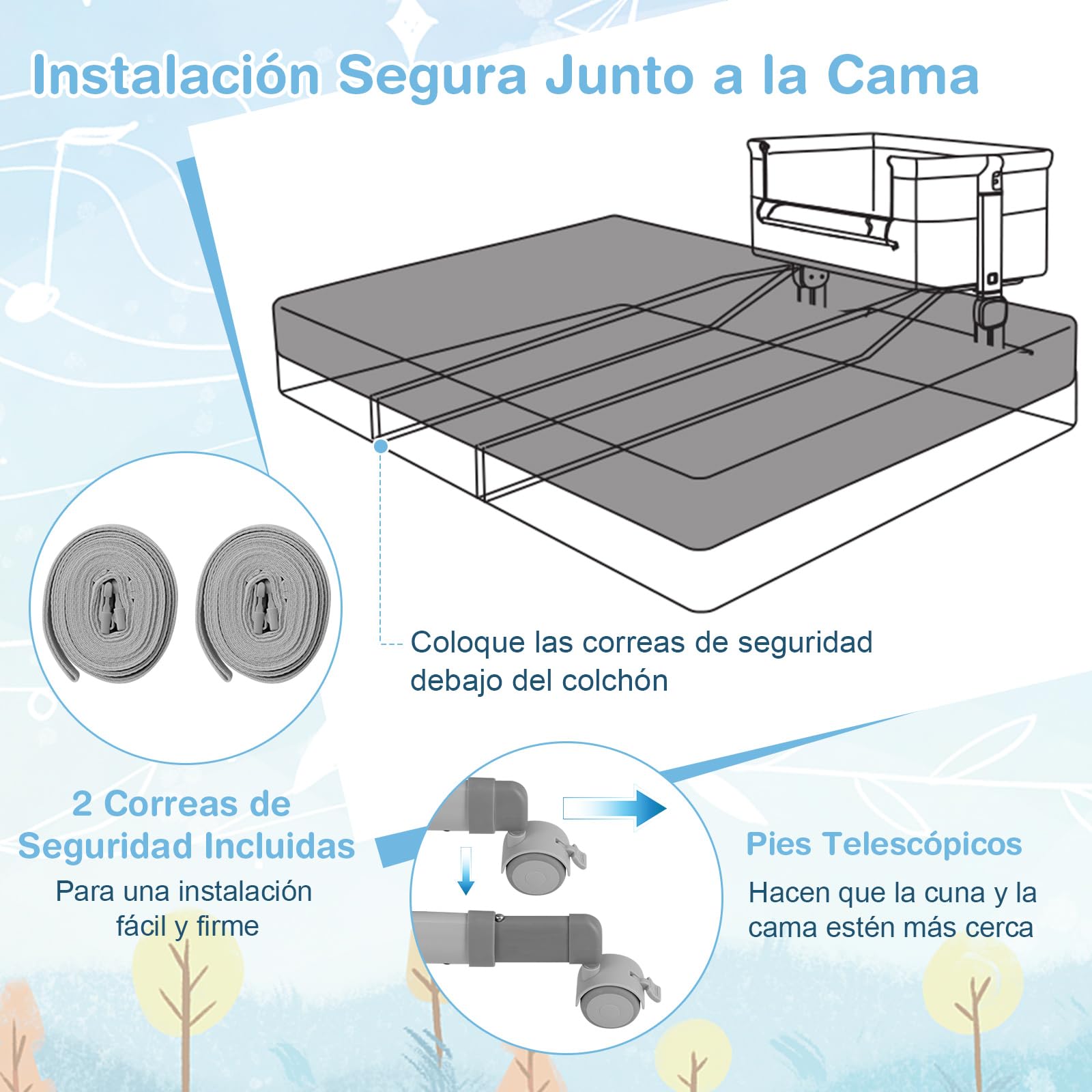 COSTWAY Cuna Colecho, Mini Cuna para Bebe con Altura Ajustable de 6 Niveles, Estante, Ruedas Bloqueables, Colchón y Bolsa de Transporte (Gris Ligero)