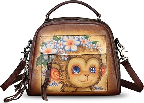 Bolso cruzado hecho a mano de cuero genuino para mujer, pintado a mano, con asa superior, Patrón 4