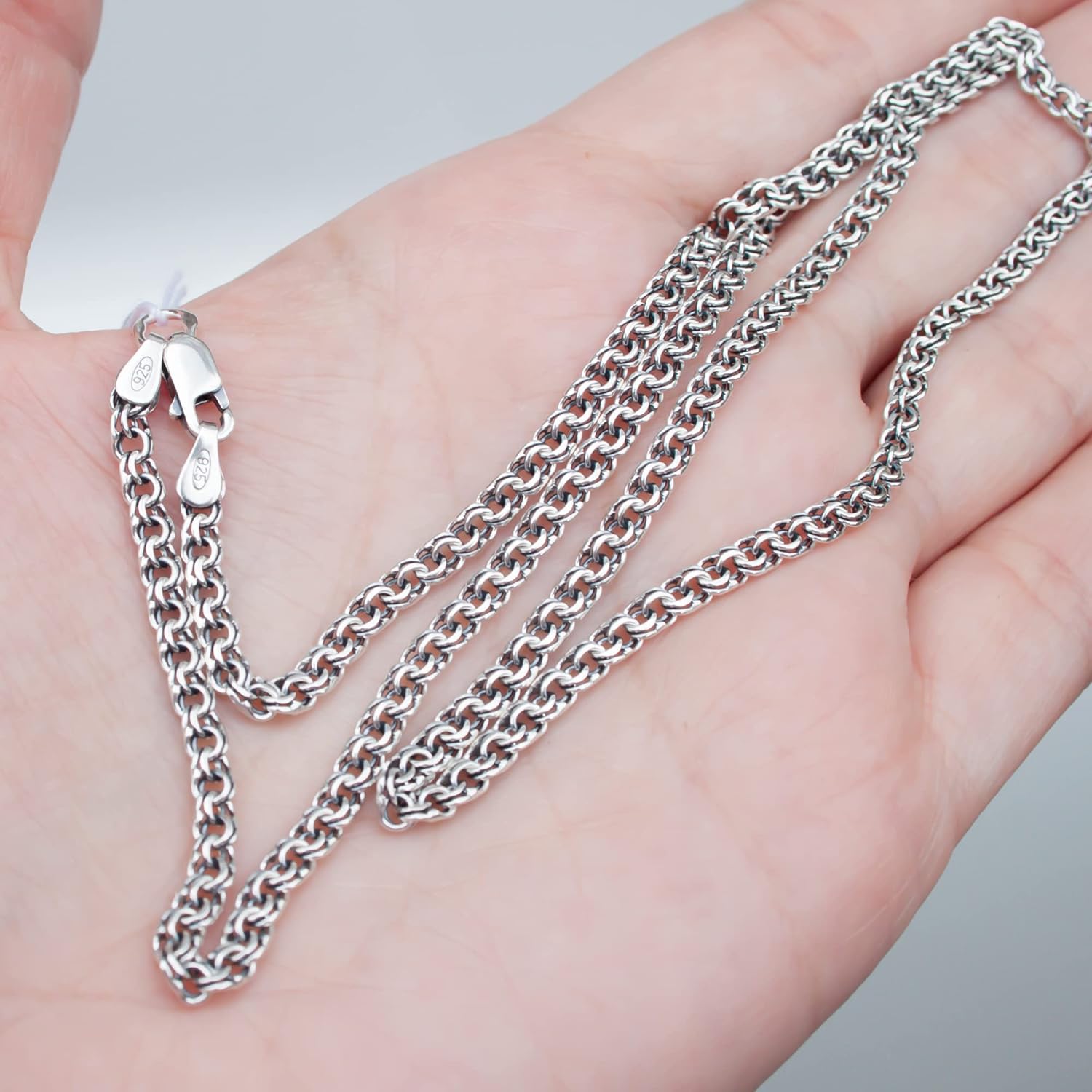 Bismark Link Chain Necklace for Men Solid 925 Sterling Silver Oxidized 3.5 mm Thick Unique Design Chains Handmade Jewelry