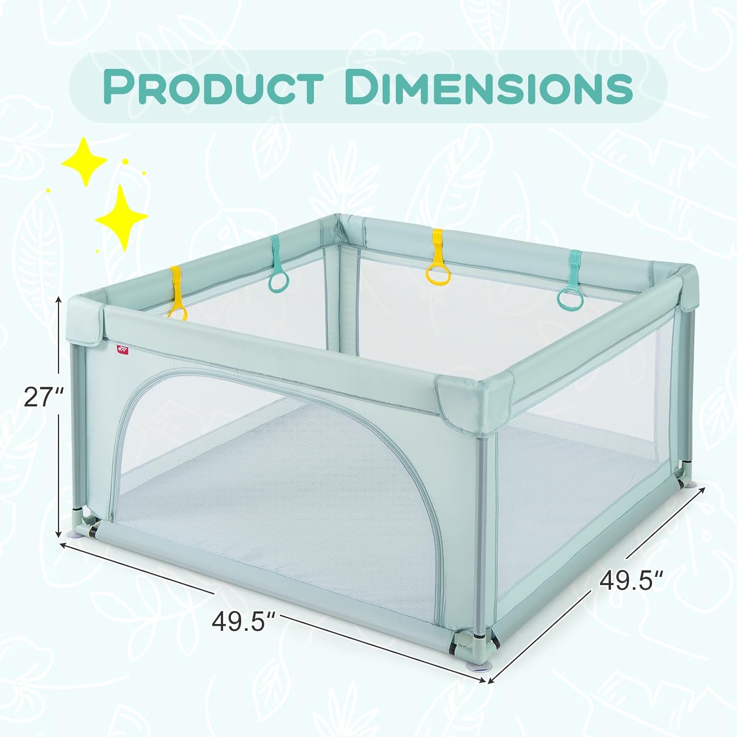 HONEY JOY Baby Playpen, 49.5" x 49.5" Large Toddler Play Yard w/ 50 Ocean Balls & 4 Pull Rings, Non-Slip Safety Infant Fence w/Breathable Mesh & Zippered Door, Play Pen for Toddlers (Square, Blue)