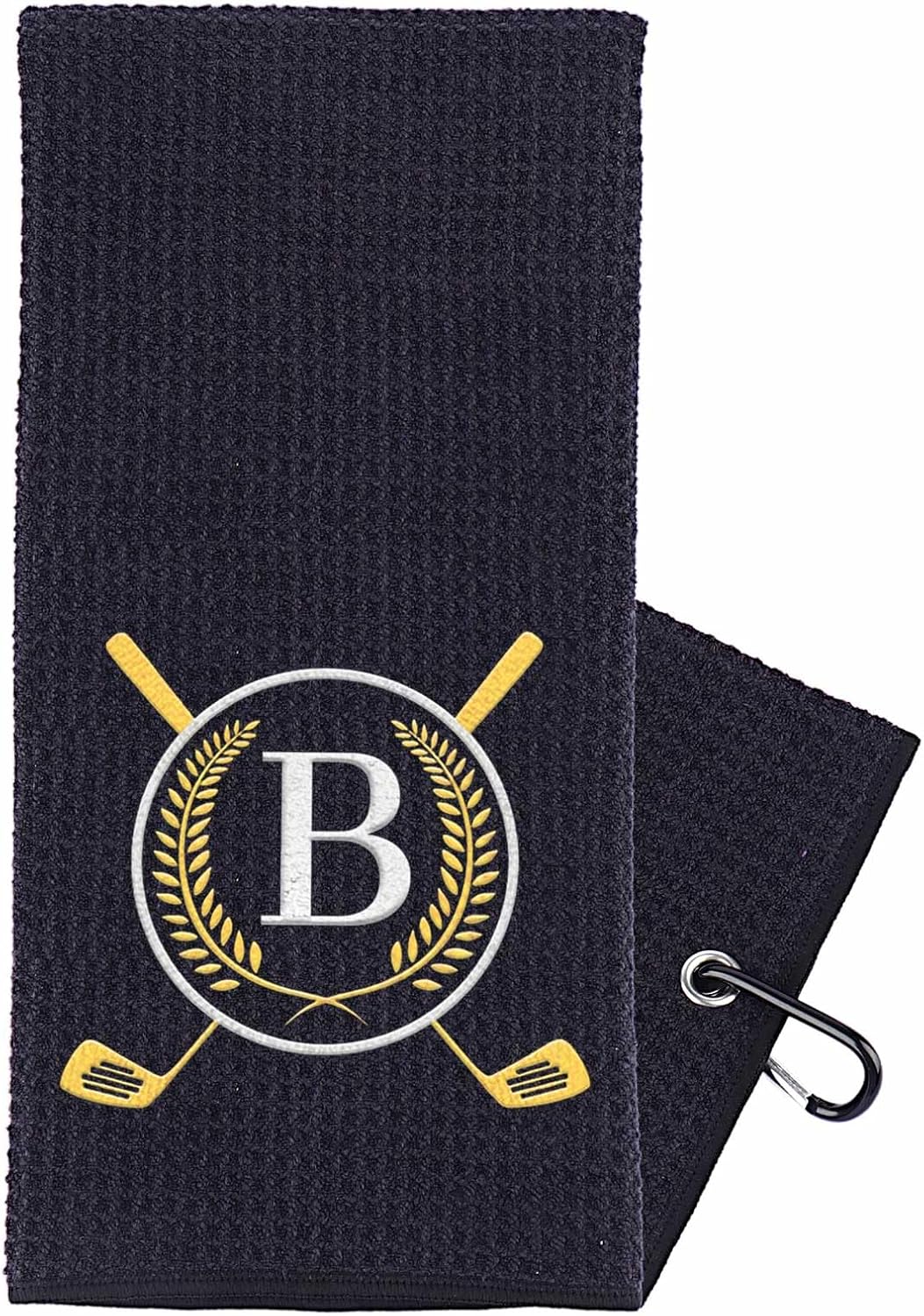 OXYEFEI Golf Towel Gift | Microfiber Waffle with Embroidered Monogrammed | 16”x 24” for Golf Bags with Clip for Men Accessories for Men (Initial-B)