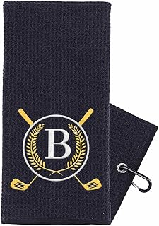 OXYEFEI Golf Towel Gift | Microfiber Waffle with Embroidered Monogrammed | 16”x 24” for Golf Bags with Clip for Men Accessories for Men (Initial-B)