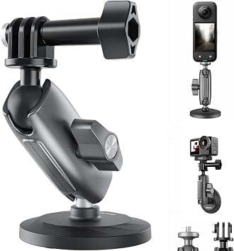 TELESIN Manyetik Aksiyon Kamera Tutucu 360° Döner Çift Bilyalı Başlık Metal Montaj Aparatı Güçlü Mıknatıslı Araç Dışı Çekim Vlog Video Kayıt Sabitleyici 1/4 Adaptörlü, CMM-001