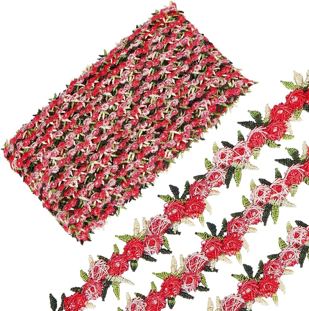 GORGECRAFT 15 Yards Flower Lace Trim 2cm Rose Floral Embroidered Applique Lace Ribbon Polyester Sewing Craft Edging Trimmings Fabric for Wedding Dress Clothes Embellishment DIY Party Decor Dark Orange
