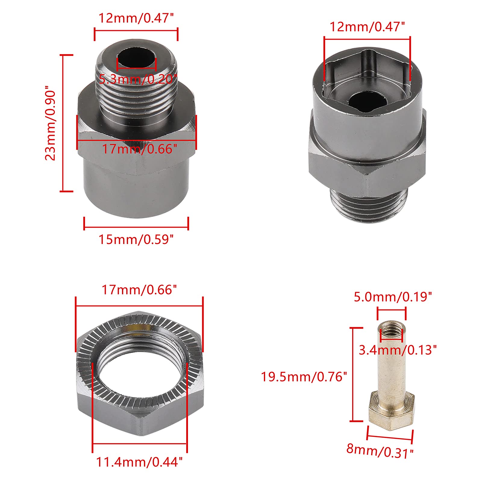 RC Car Wheel Hex Adapters - Convert 14mm Or 12mm Hex To 17mm (PETG Plastic)