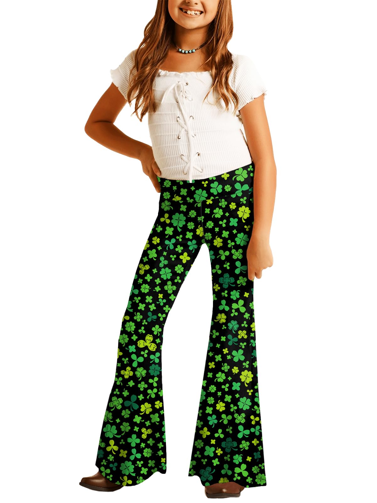 Deerose Girls Halloween Hippie Bell Bottom Pants High Waist Flare Pants 5-14 Years