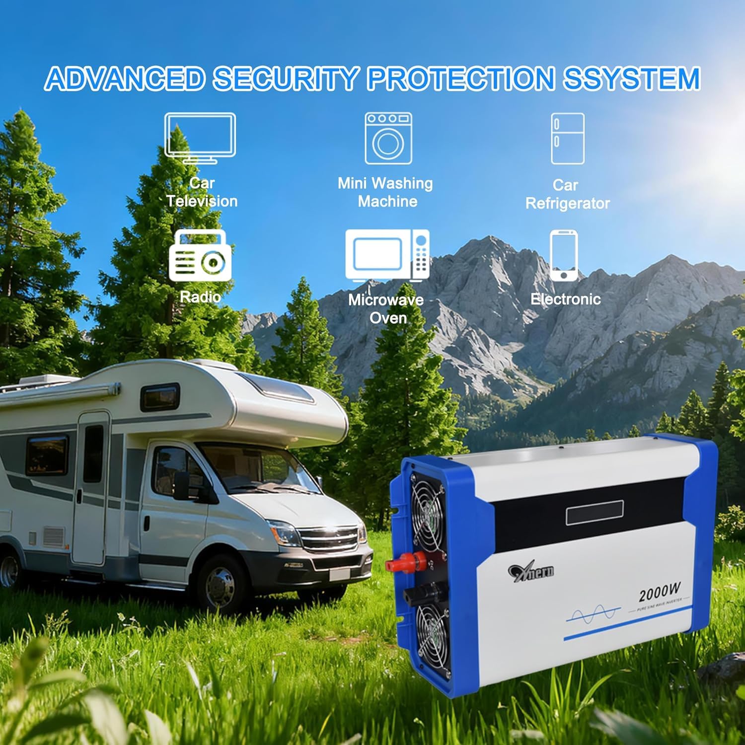 Anern 1000W Onda Pura Inverter 12 V 220V 230V, Convertitore di Potenza, Trasformatore sinusoidale Pura per auto, roulotte, barche, campeggio