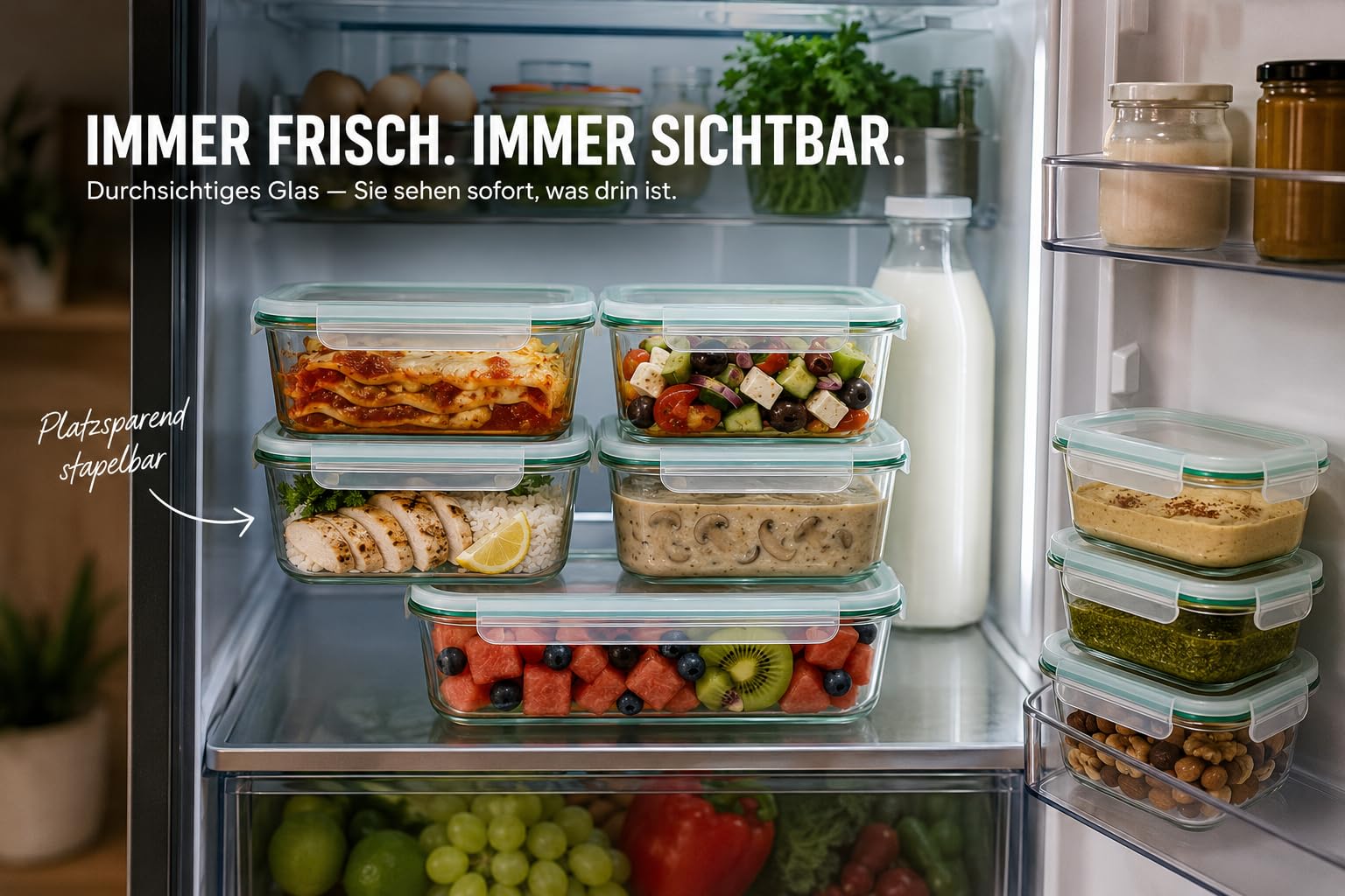 SUPERBUTELKI.PL Meal Prep Cajas de cristal – 8 recipientes de cristal con tapa sin BPA – Resistente vidrio de borosilicato – Fiambrera – Fiambrera – Fiambrera – Fiambrera para microondas – a prueba de