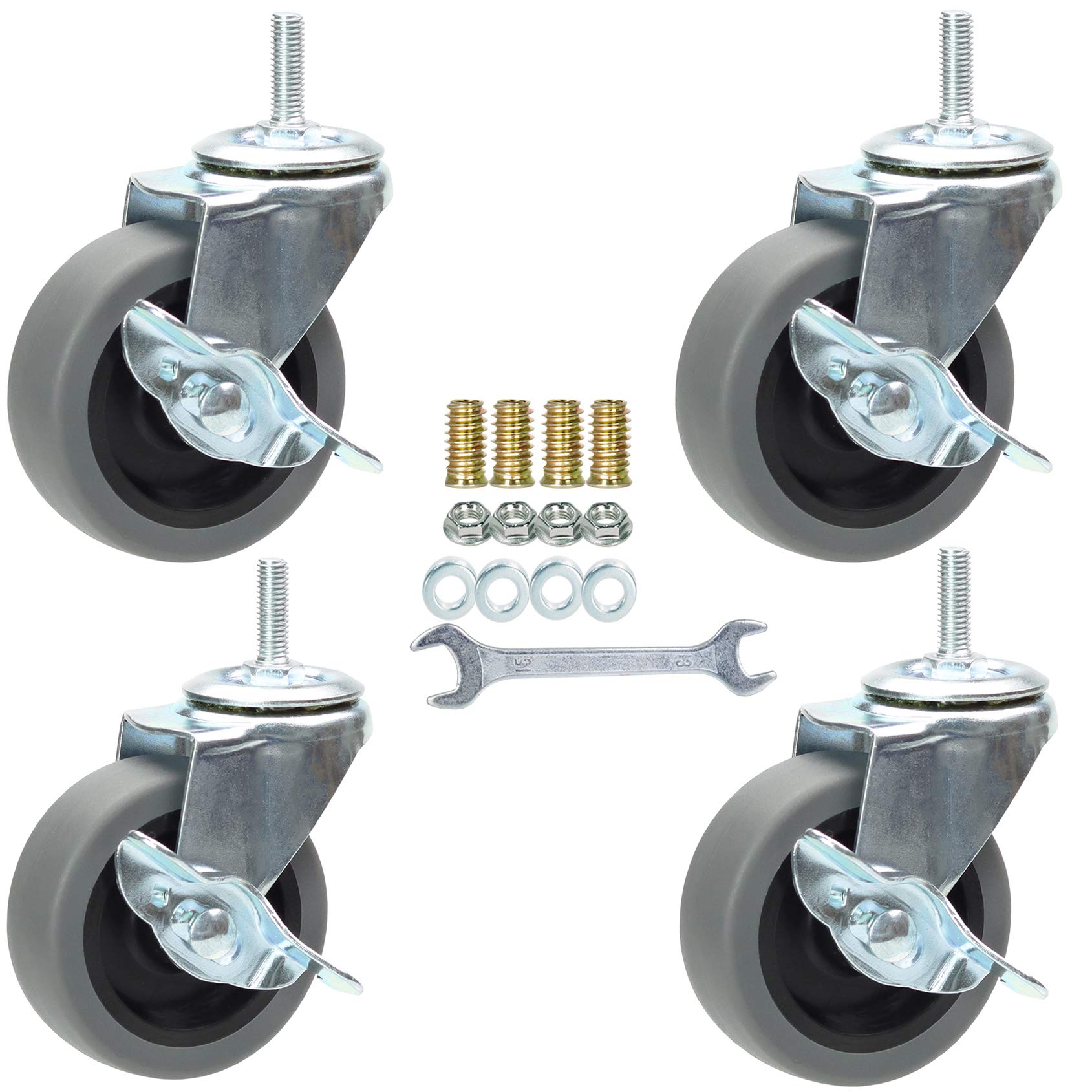 Buy 3 Inch Swivel Stem Caster Wheels with Brake Set of 4, M81.25