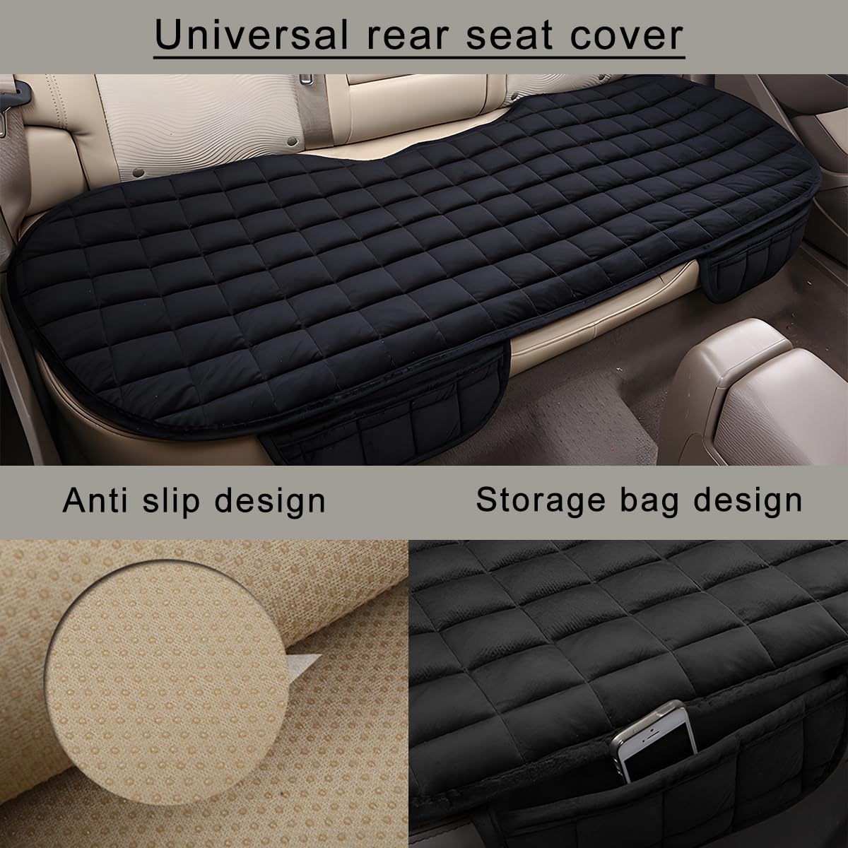 JNNJ Universel De Voiture Banquette Arrière Protection, Coussin Voitures pour Protection Siege Autos, Tapis De Voiture Siège Arrières Couverture en Peluche, Accessoires Automobiles(Noir)