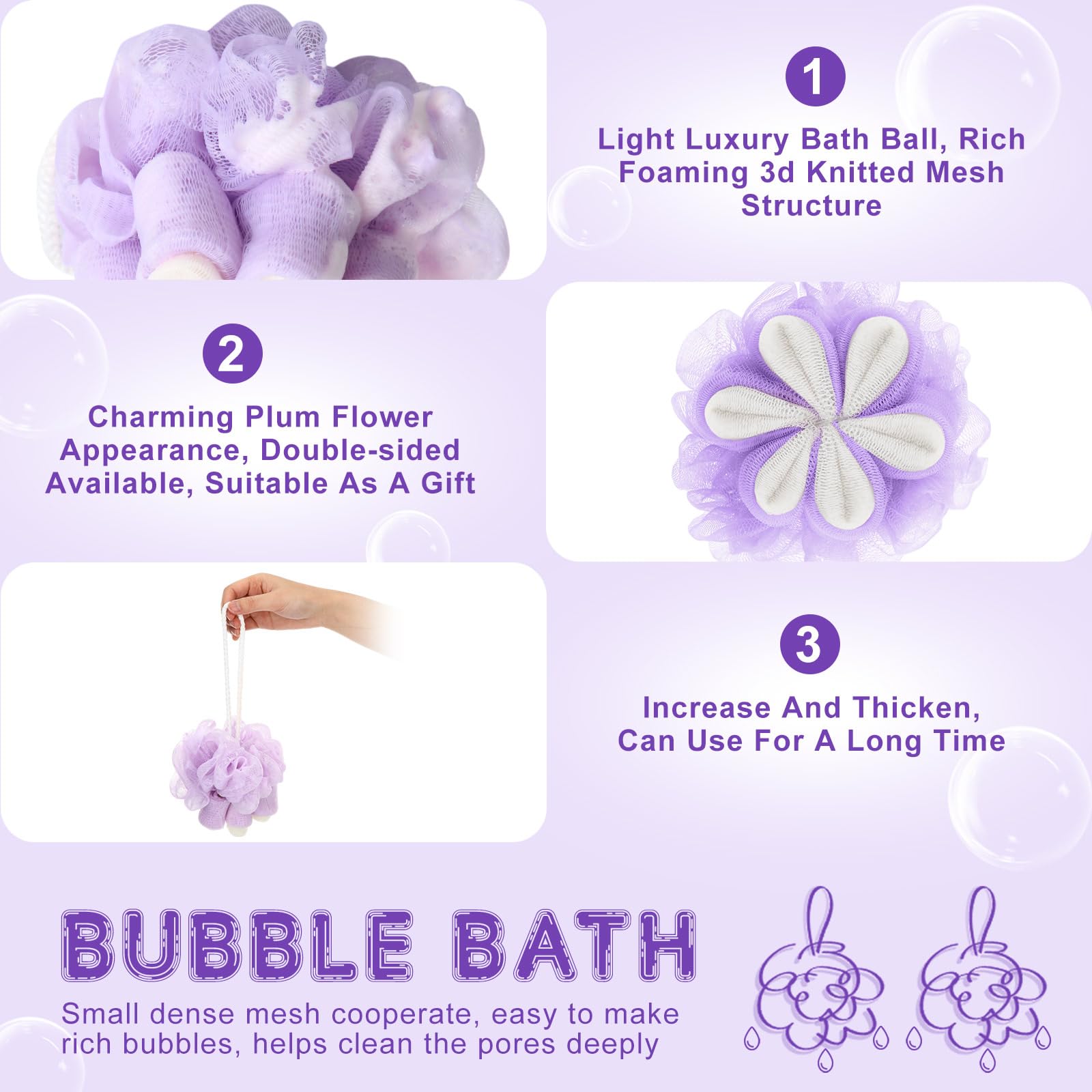 FuWeave 6 esponjas exfoliantes de lufa morada, 50 g, forma de flor, para ducha, esponjas, esponjas de ducha, esponjas de malla, esponja de lavado corporal para mujeres, regalos de baño, regalos de spa