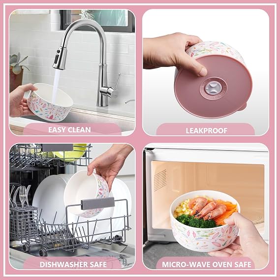Ceramic Bowls with Lids, 4, 5, 6 Inch Ceramic Nesting Bowls Set