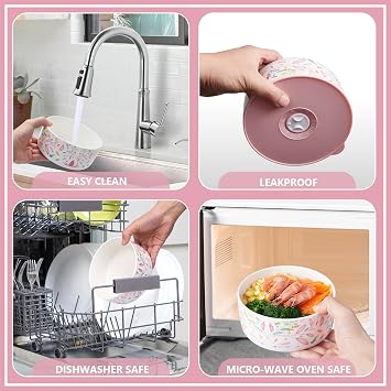 Ceramic Bowls with Lids, 4, 5, 6 Inch Ceramic Nesting Bowls Set