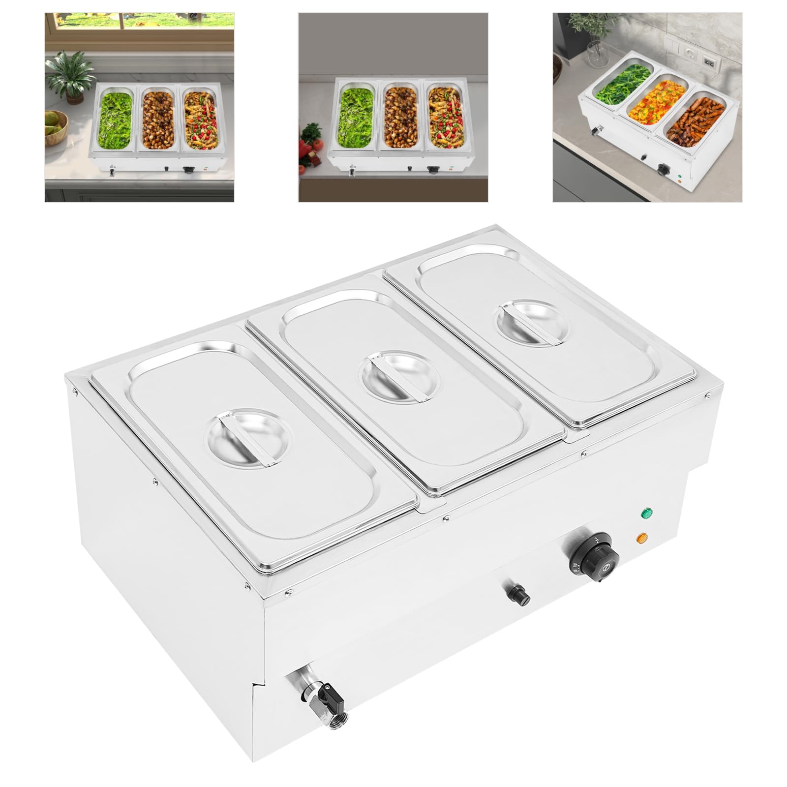 Armadietto termico elettrico con 3 ripiani, vetrina per buffet, temperatura regolabile da 30 a 100 °C, dispositivo professionale per ristorazione, catering, ristoranti e alberghi