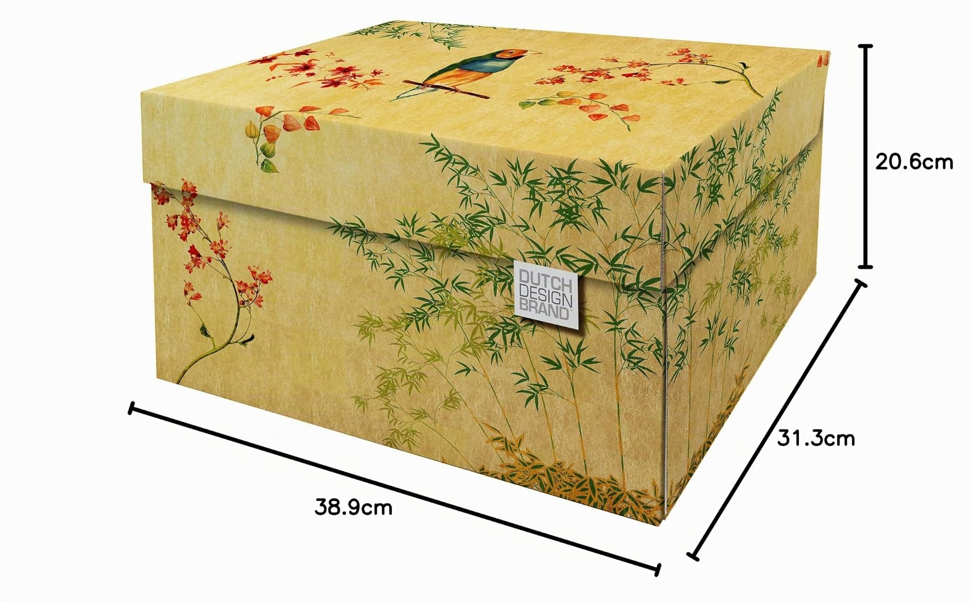 Dutch Design Brand Cajas de almacenamiento decorativas con tapa – Tamaño: 38,9 x 31,8 x 21,1 cm – Cartón reciclable certificado FSC (impresión: flor japonesa), flor japonesa