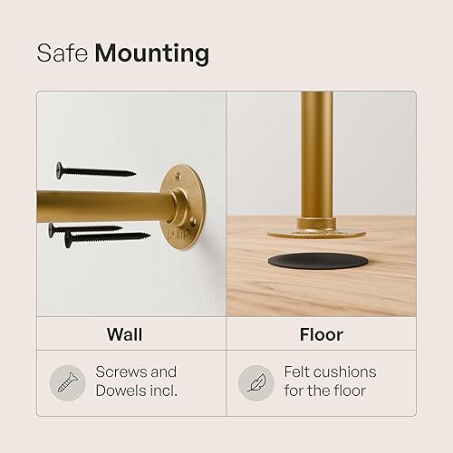 Miniatura 5 de pamo Perchero industrial de tubería dorada, capacidad de 660 libras, perchero montado en la pared y armario para armario