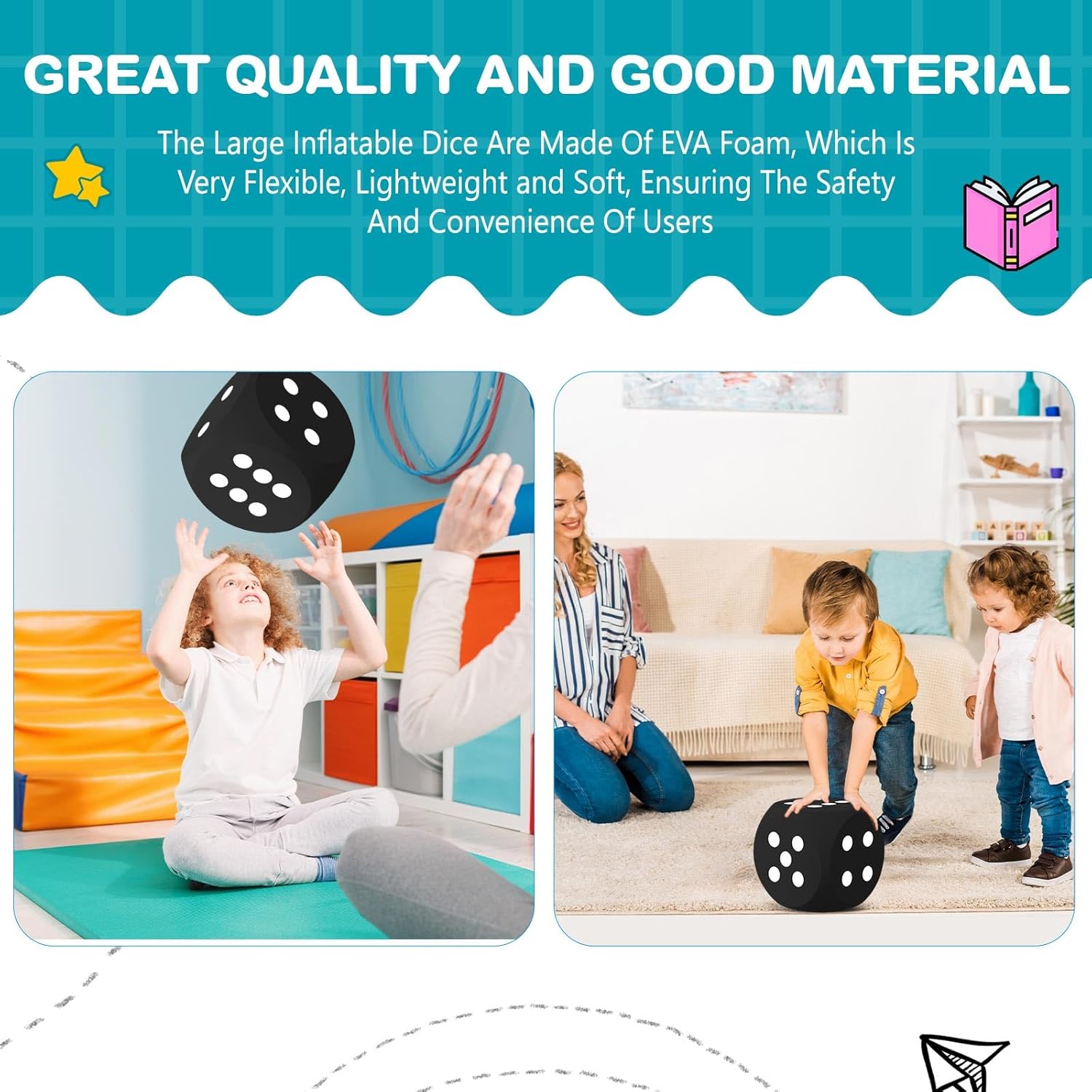 Shappy 7.9 Inches Foam Dice Fun Filled Large Educational Toy Kawaii Giant Dice Jumbo Decorative EVA Foam Big Square Building Blocks for Board Game Learning Sessions(1 Pc,Black)