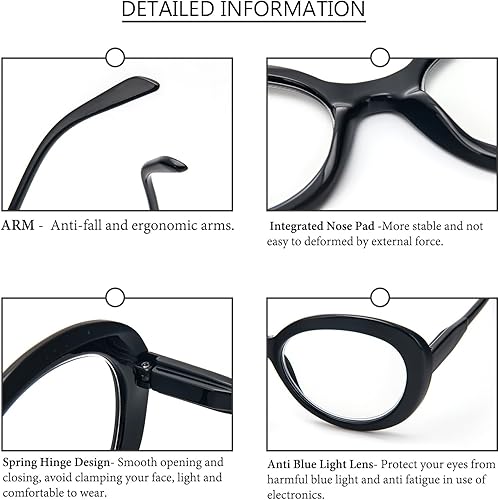 Miniatura 6 de DXYXYO Lentes de lectura estilo Oprah de gran tamaño para mujer, bloqueo de luz azul, elegantes lectores con bisagra de resorte