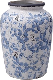 XMZXKJ Chinoiserie Ceramic Vase 8" - Light Blue White Vintage French Floral Porcelain Flower Vase for Home Decor