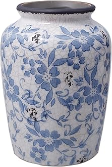 Light Blue White vase Flower Ceramic Porcelain Vintage Chinoiserie Floral French 8" H