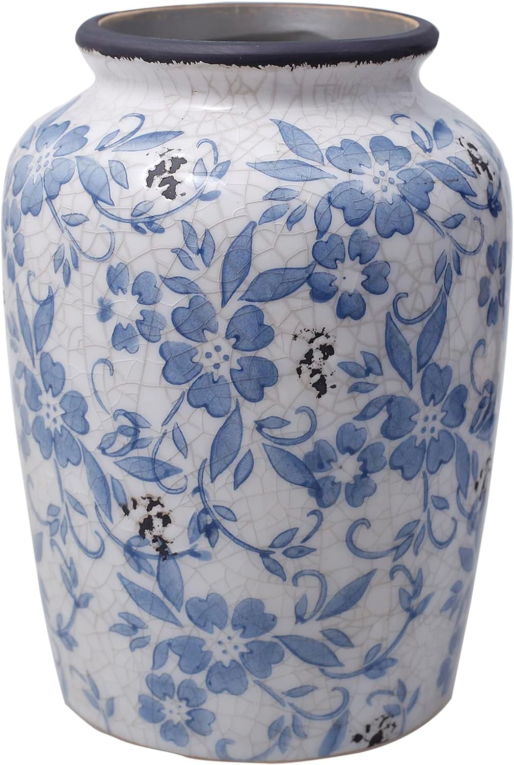Light Blue White vase Flower Ceramic Porcelain Vintage Chinoiserie Floral French 8" H