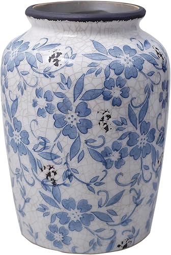 Florero blanco azul claro flor cerámica porcelana vintage chinoiserie floral francés 8 "H