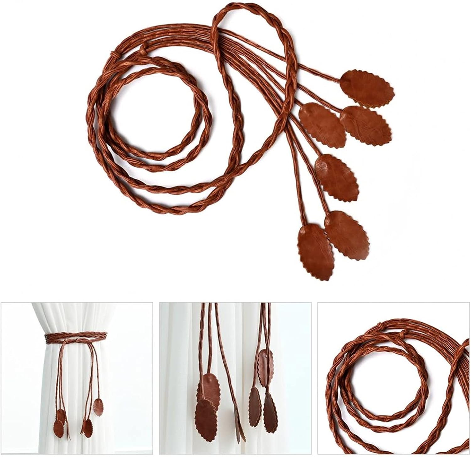 Tie Backs for Curtains,Curtain Tie Backs 8 Pcs Curtain Ropes Durable Faux Leather Curtain Straps Elegant Decorative Curtain Holders