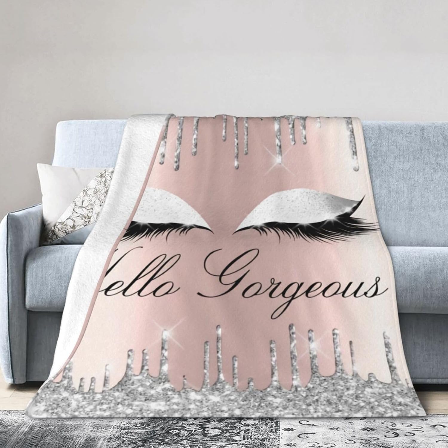 Flannel Eyelashes Silver Rose Drips Throw Blanket- Ultra Soft Lightweight for Bed, Sofa, Travel & Camping 80"X60" Inch