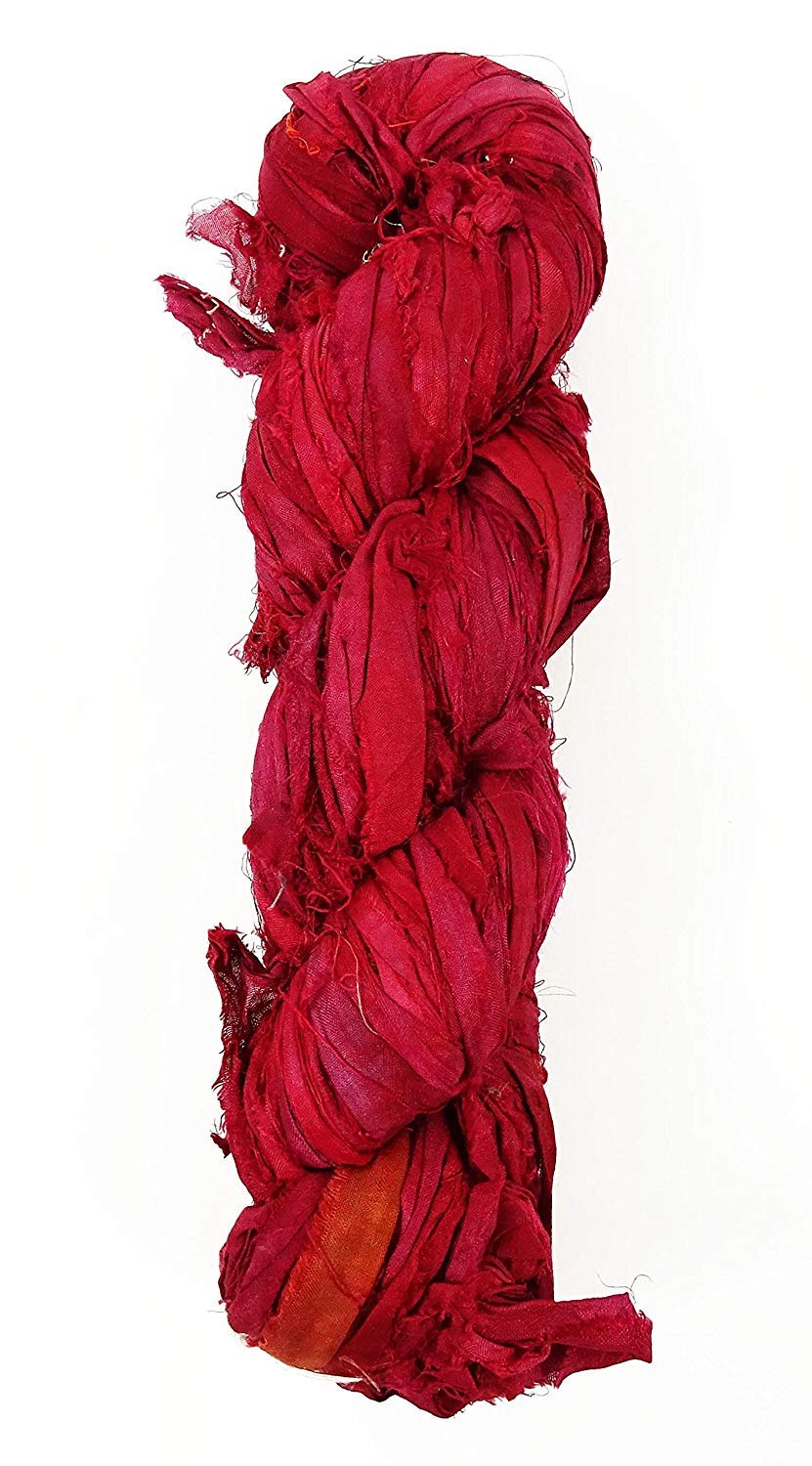 Vintageandyou 100g Recycled Sari Silk Ribbon Yarn, Jewelry Making Trim - Maroon - Image 3