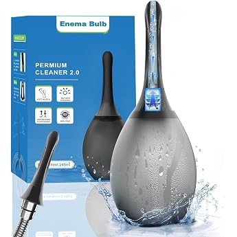 Shower for Men Enema Intimate Shower - Enema Device Intestinal Cleansing 245 ml Silicone Shower for Women Anti-Backflow Vaginal Shower Irrigator for Intestinal Flushing Rinse Black