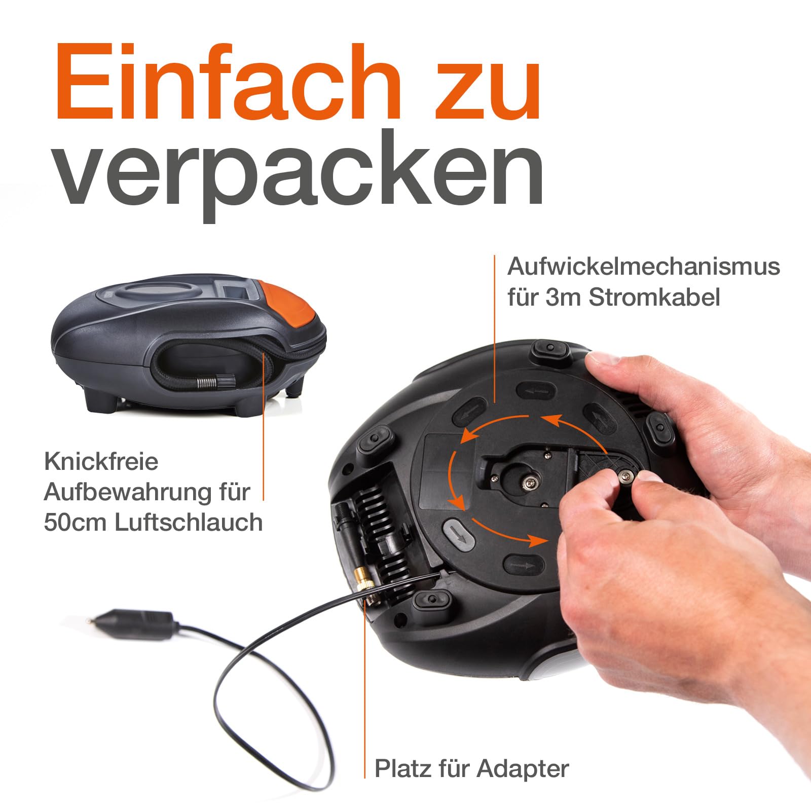 OSRAM TYREinflate 200, Analoge Reifenpumpe, tragbarer 12V Kompressor für Autoreifen, Stromanschluss via Zigarettenanzünder, Reifenbefüllung in 4,5 Minuten