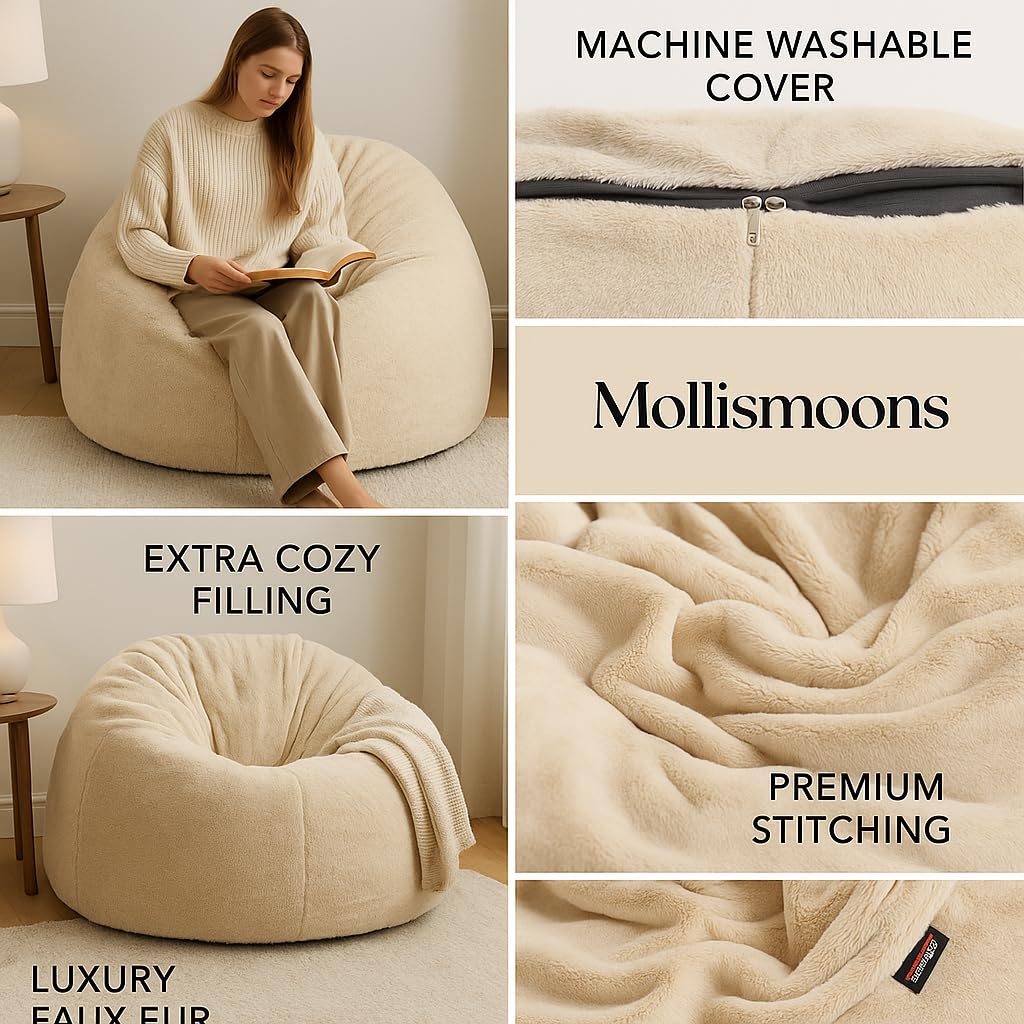 Mollismoons Fur Bean Bag Sofa Couch for Living Room Ivory Color Cream Color Best Bean Bag for Living Room Luxury Lounge Chair Latest (Bean Bag XXXL Without Beans Cover only) 3