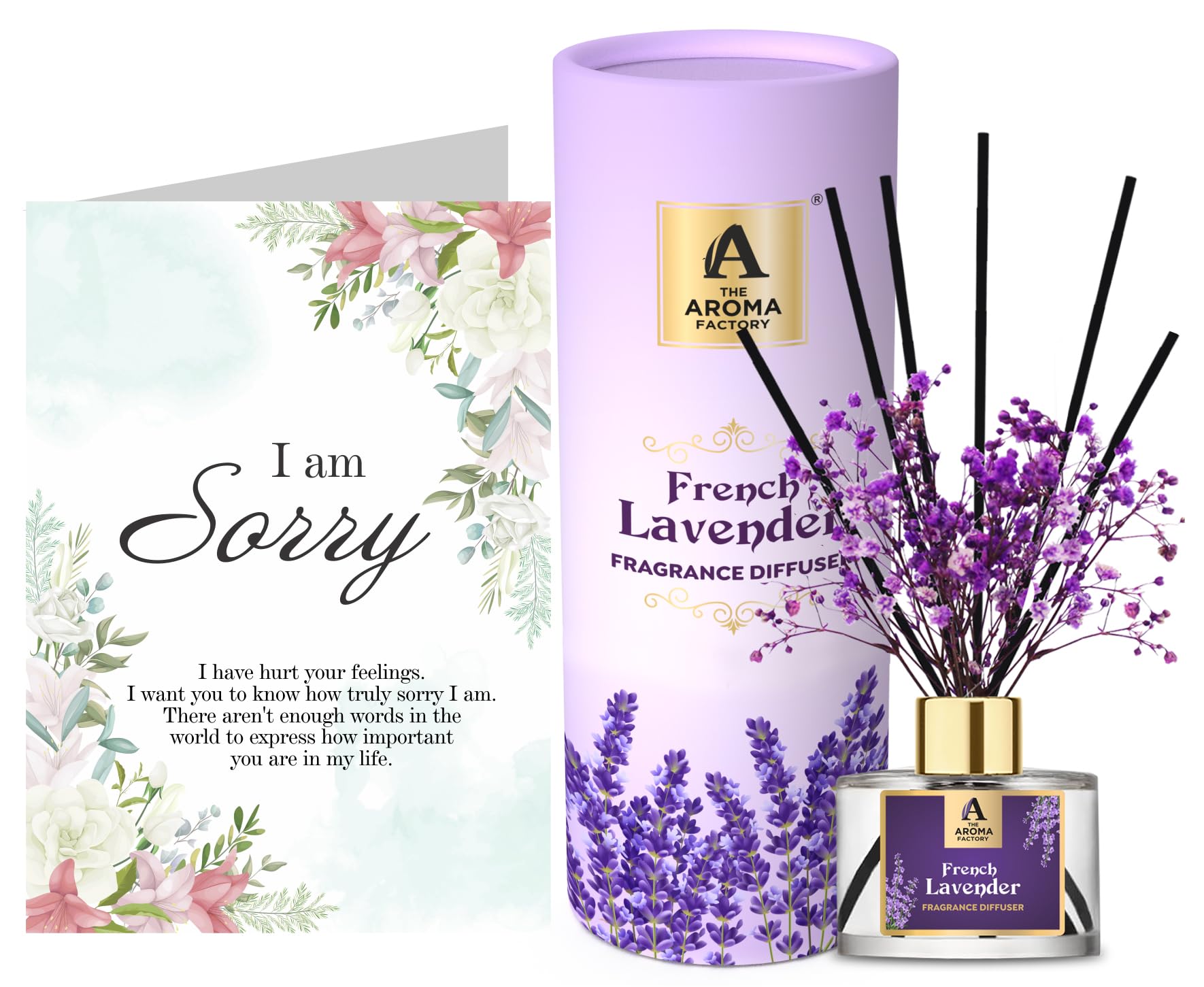 I am Sorry Apology Gift with Card, French Lavender Fragrance Reed Diffuser Set (1 Box &1 Card)