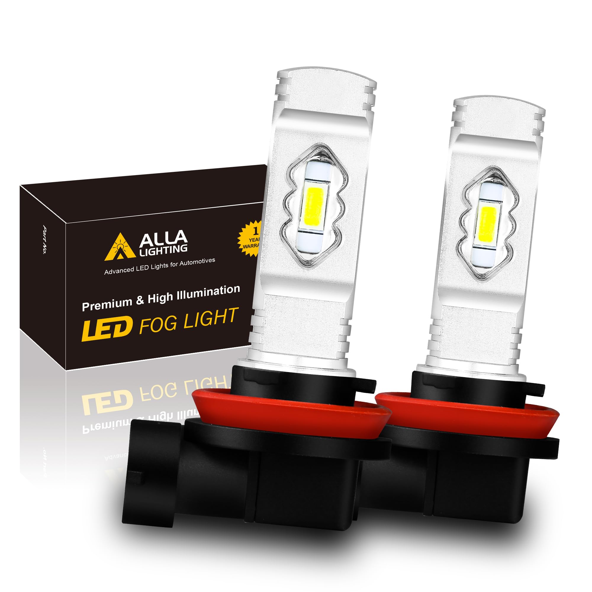 Alla Lighting 3800lm H11 H8 LED Fog Light Bulbs H16, 6000K Xenon White Xtreme Super Bright PG20/7 Base ETI-56 SMD 12V Upgrade