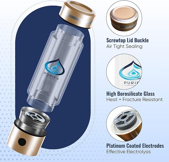 PURIFY™ - Hydrogen Water Bottle, 330ml Hydrogen Water Generator, Hydrogen Water Machine with Platinum SPE/PEM Electrolysis Technology, Hydrogen Water Bottle UK